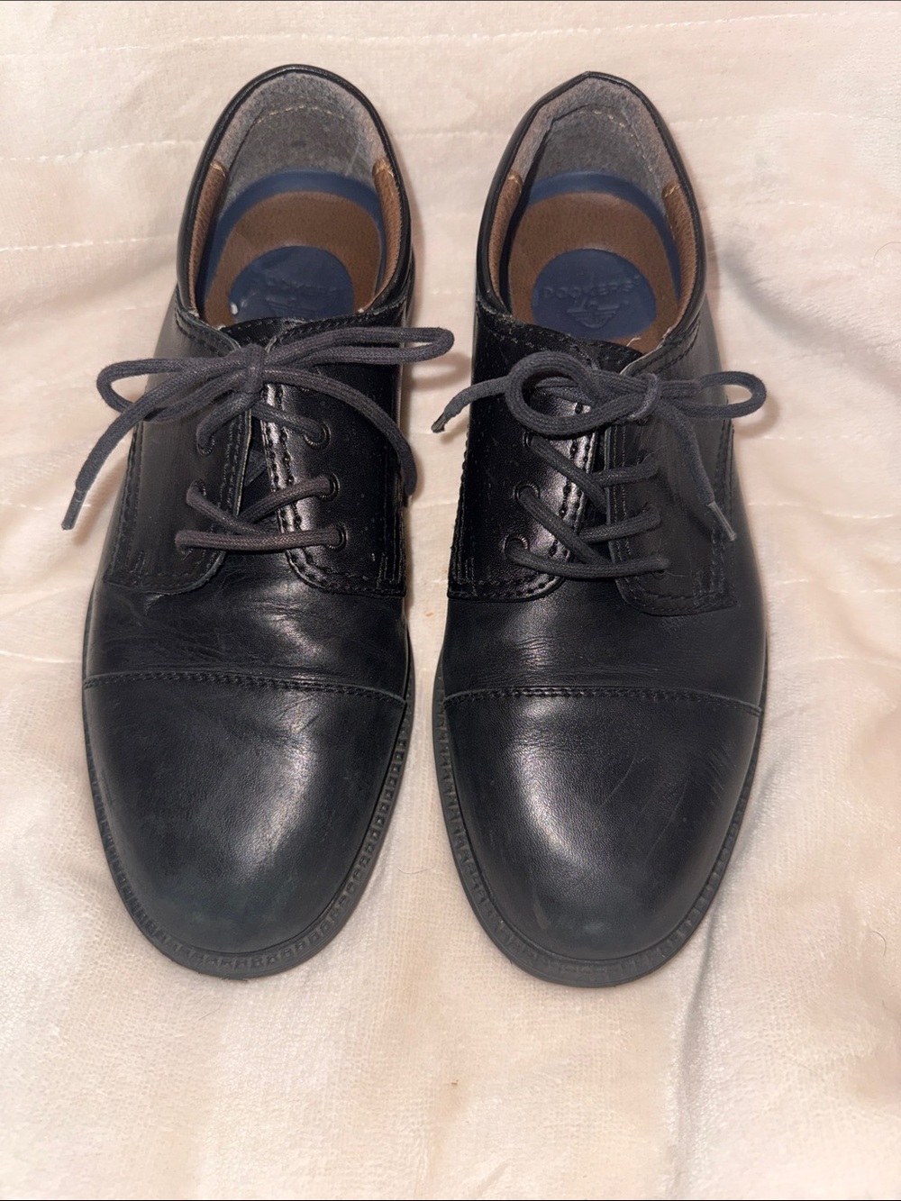 Dockers Black Leather Cap-Toe Derby Lace-Up Shoes